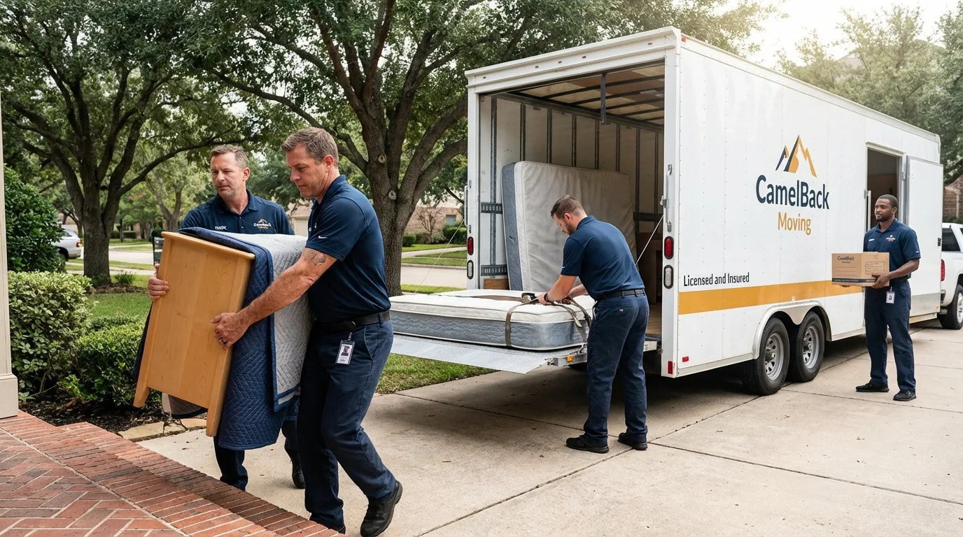 Crew loading residential truck for cross-state move from Red Springs, NC