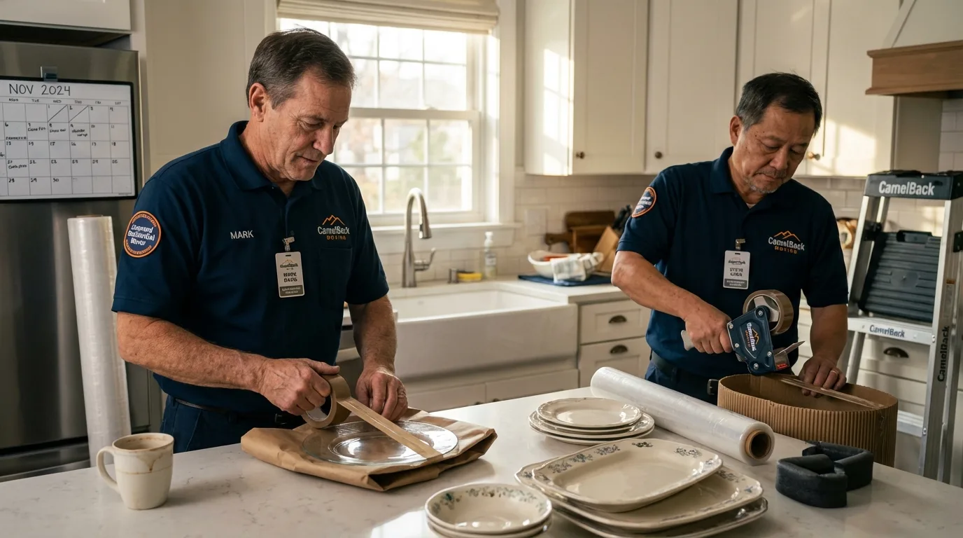 Professional crew packing kitchen dishware in Red Springs, NC